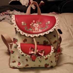 Strawberry Print Backpack with Red Accents